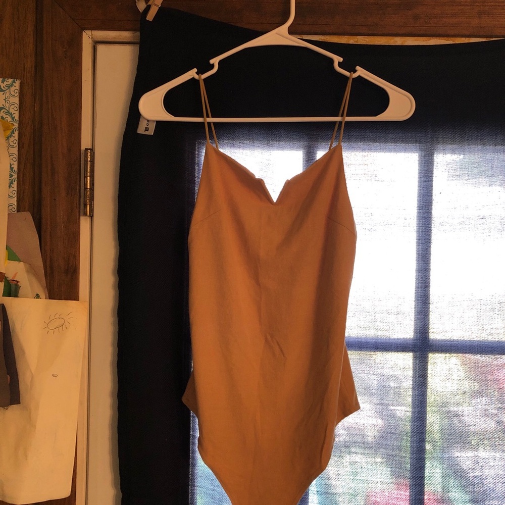 glam Camel Spaghetti Strap V-Neck Bodysuit